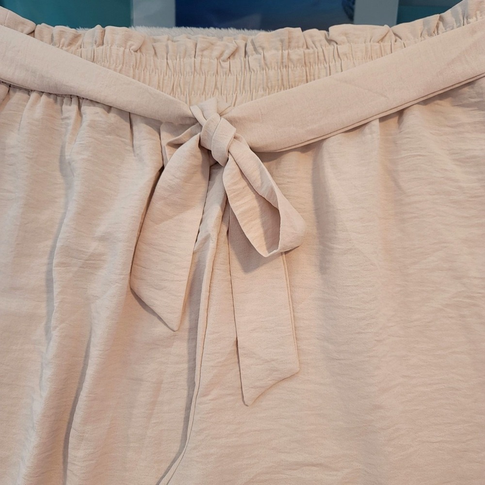 Korsis Beige Wide Leg Elastic Waist Pants Tie Belt Lightweight Summer Party 2XL‎